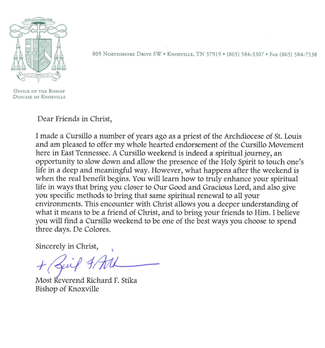 Diocese of Knoxville Cursillo - A Message From Our Bishop